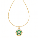 Gold Green Clover Crystal Pendant Necklace — yellow gold, teardrop
