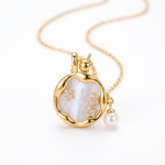 Moonstone with Pearl Necklace in Gold — gold, close-up
