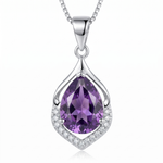 Elegant necklace with purple crystal — silver, close-up
