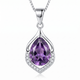 Elegant necklace with purple crystal — silver, close-up