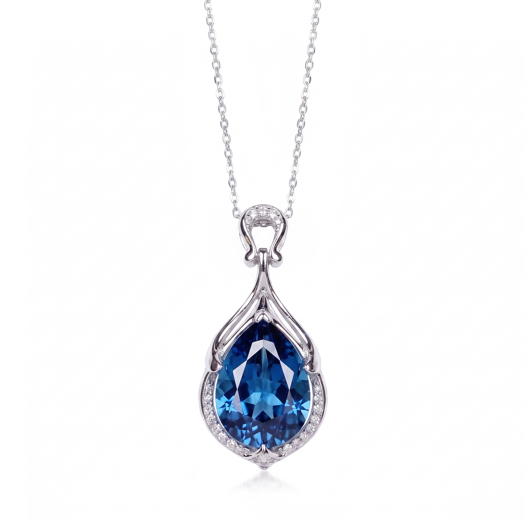 Alindra Feymorra Necklace, blue pear sapphire — White gold, vertical chain