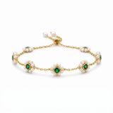 Elegant Daisy Bracelet with Green Crystals