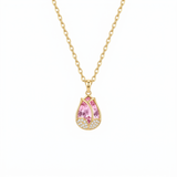 Elegant Gold Tulip Pink Crystal Pendant Necklace