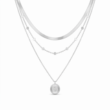 Layered Silver Choker and Pendant Necklace