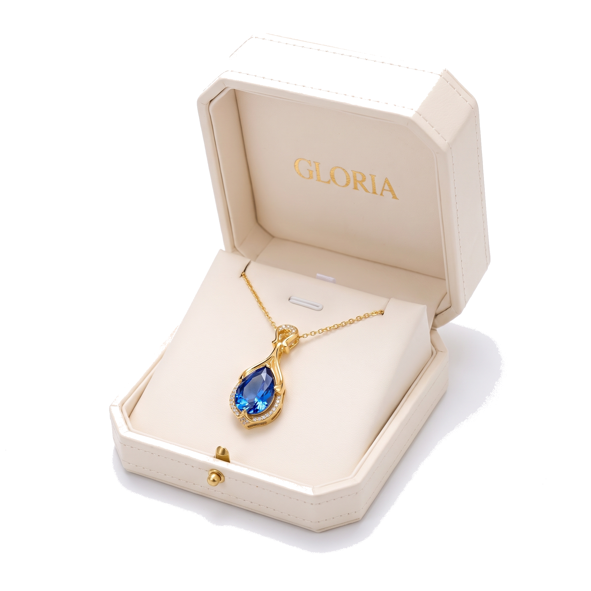 Alindra Feymorra Necklace, blue pear sapphire — Yellow gold, in GLORIA gift box