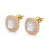 Chic Square Opal and CZ Crystal Stud Earrings