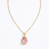 Elegant Gold Tulip Pink Crystal Pendant Necklace