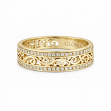 Gold Filigree Band Ring with Crystal Edges