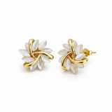 Gold Leaf White Opal Stud Earrings