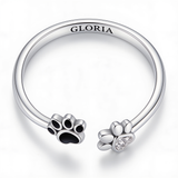 Silver Paw Ring Adjustable with Zirconia & Enamel