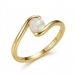 Timeless Round Rainbow White Fire Opal Ring