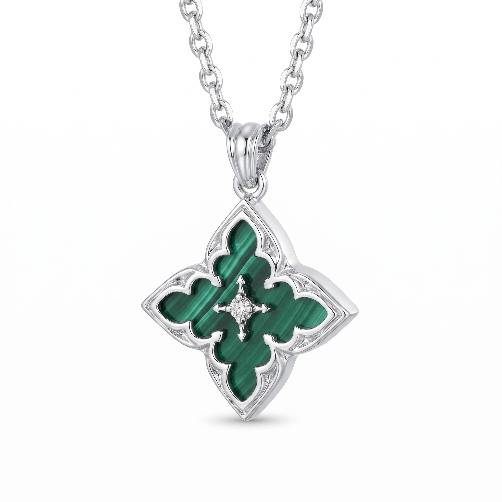 Emerald Clover Pendant Necklace — white gold, pendant close-up