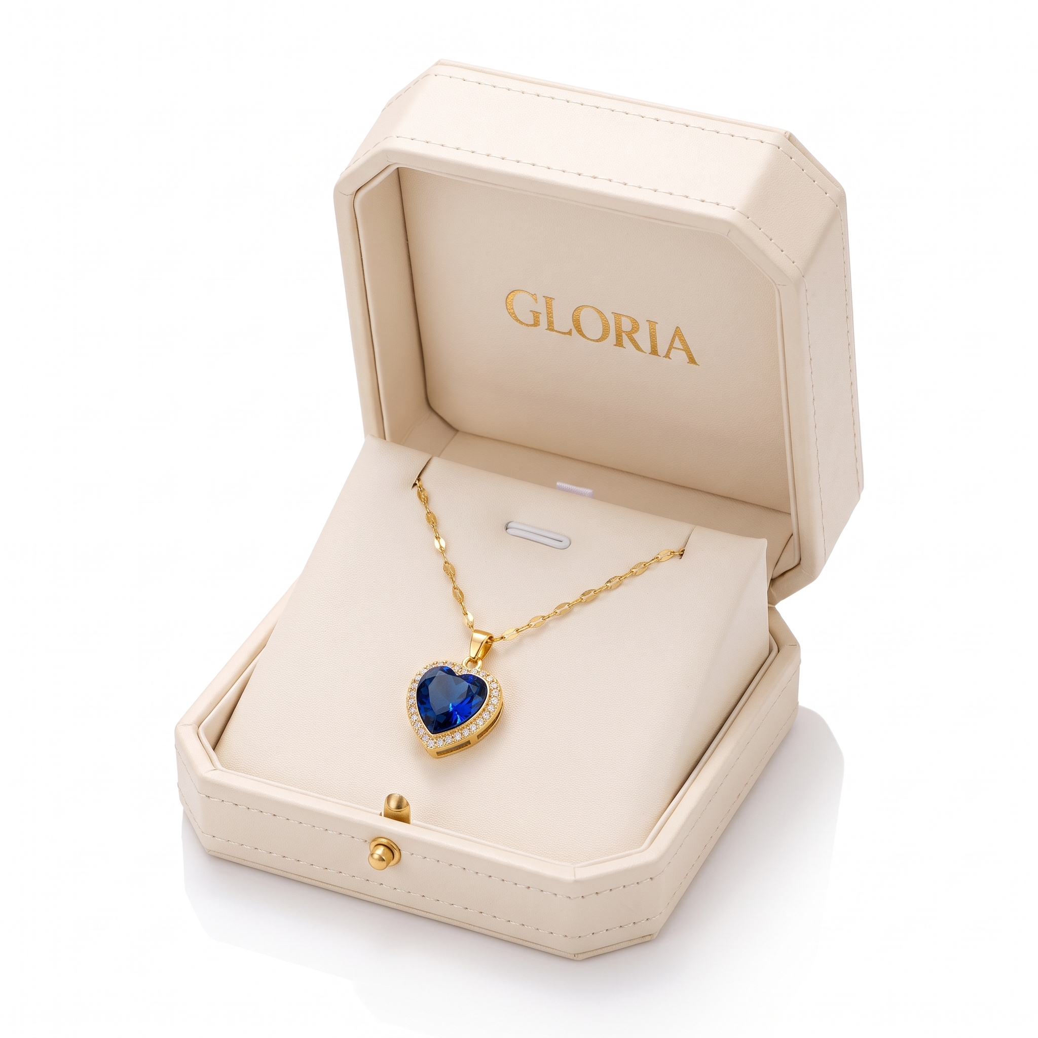 Jaselle Vireyne sapphire heart necklace — Yellow gold, in GLORIA gift box