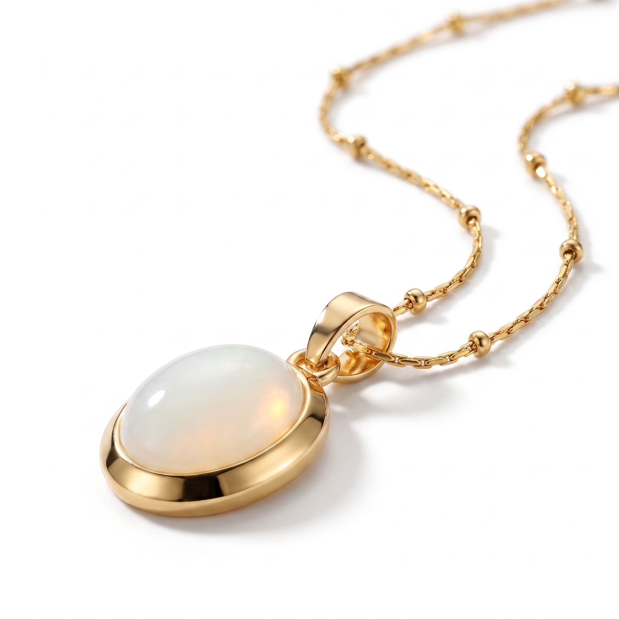 Chic Gold Stainless Steel Water Drop Opal Pendant Necklace