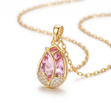Elegant Gold Tulip Pink Crystal Pendant Necklace