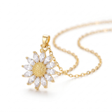 Gold Sunflower Crystal Pendant Necklace