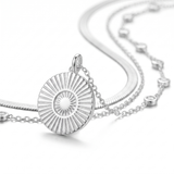 Layered Silver Choker and Pendant Necklace