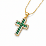 Solene Emerald Cross Pendant Necklace | Gold