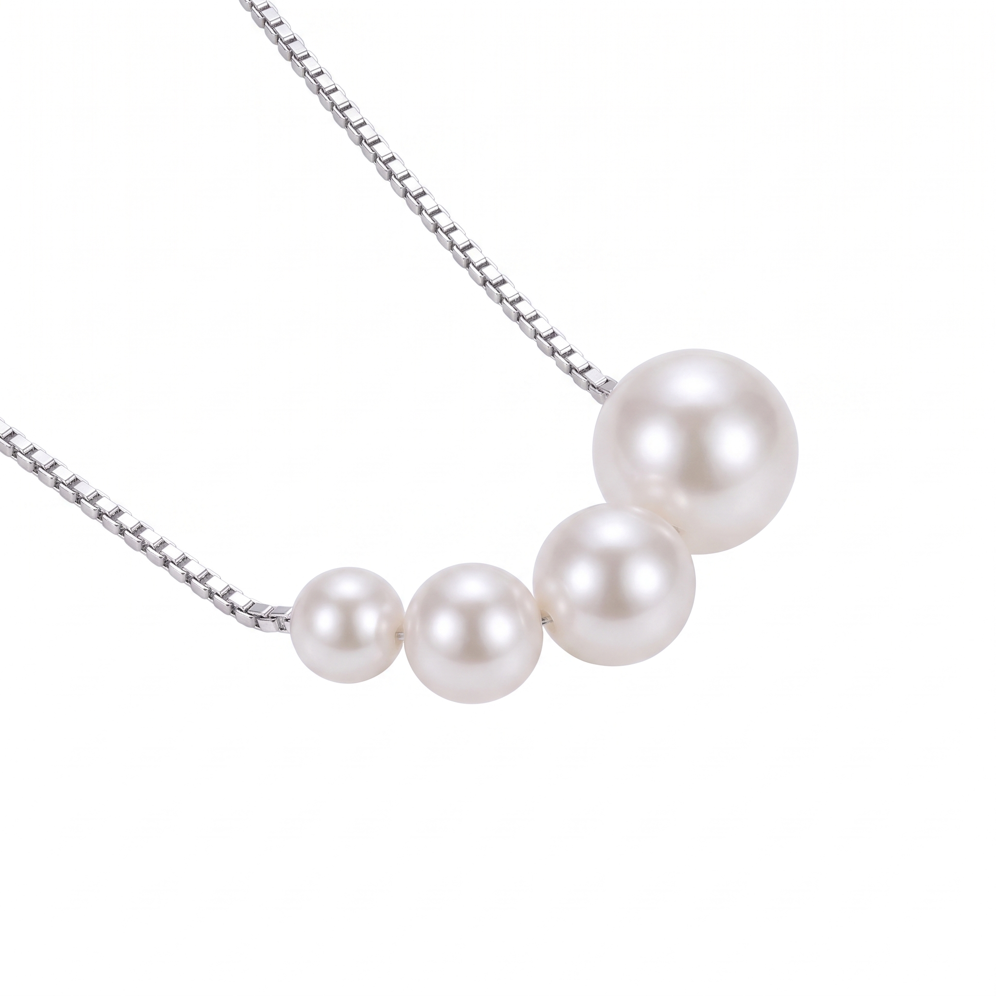 Elegant Gold Necklace with Freshwater Pearls — white gold, pendant close-up