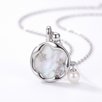 Moonstone with Pearl Necklace in Gold — silver, close-up