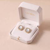 Chic Square Opal and CZ Crystal Stud Earrings