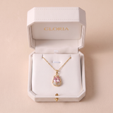 Elegant Gold Tulip Pink Crystal Pendant Necklace