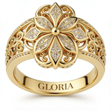 Exotic Floral Zirconia Gold Ring