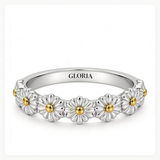 Silver Daisy Ring with Hand-Painted Enamel