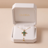 Solene Emerald Cross Pendant Necklace | Gold