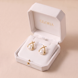 Vintage Cross Triangle Pearl Dropping Earrings