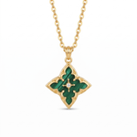 Emerald Clover Pendant Necklace — yellow gold, vertical chain