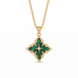 Emerald Clover Pendant Necklace — yellow gold, vertical chain