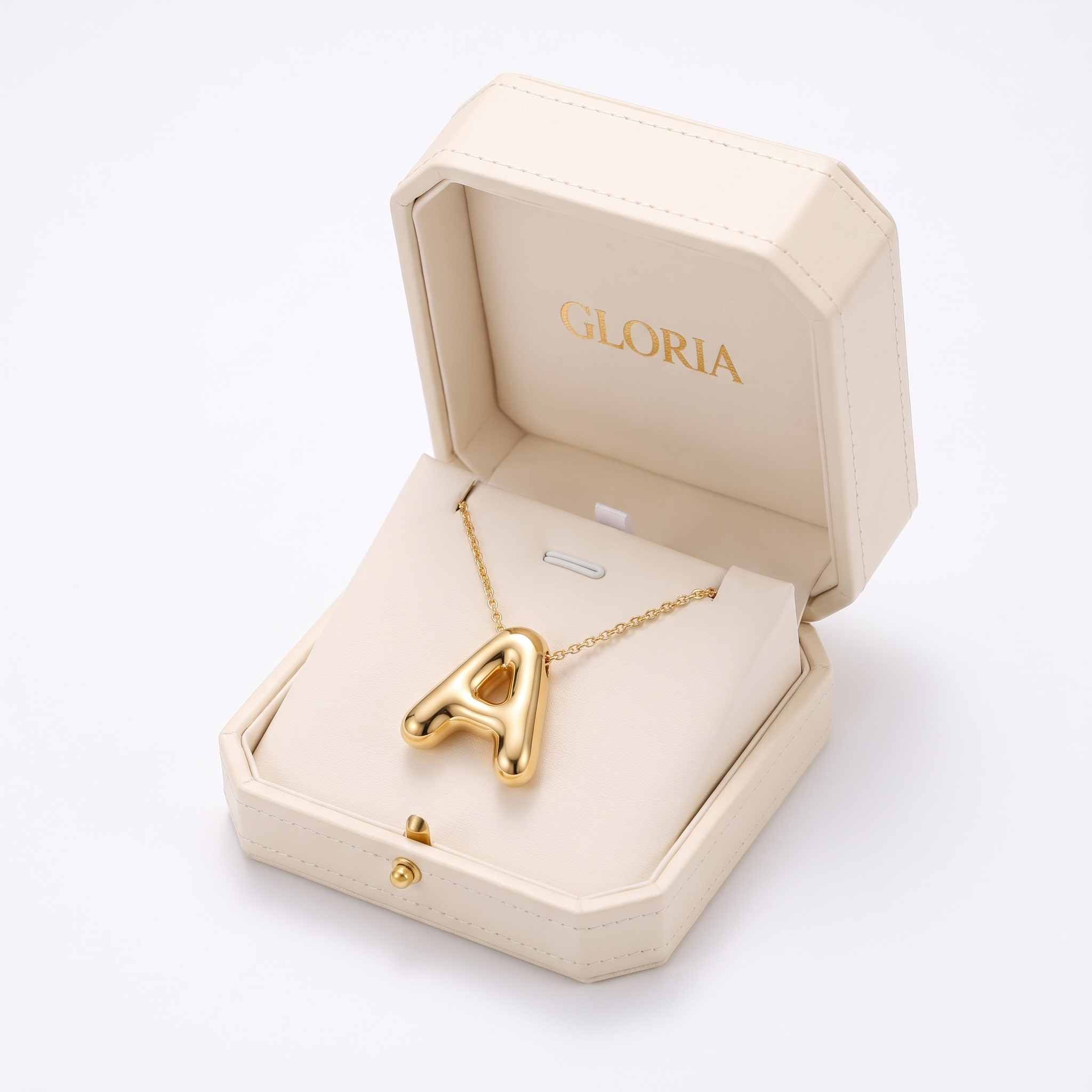 Chic Bubble Letter Necklace — yellow gold, in GLORIA gift box