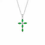 Emerald Cross Necklace — white gold, vertical chain