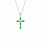 Emerald Cross Necklace — white gold, vertical chain