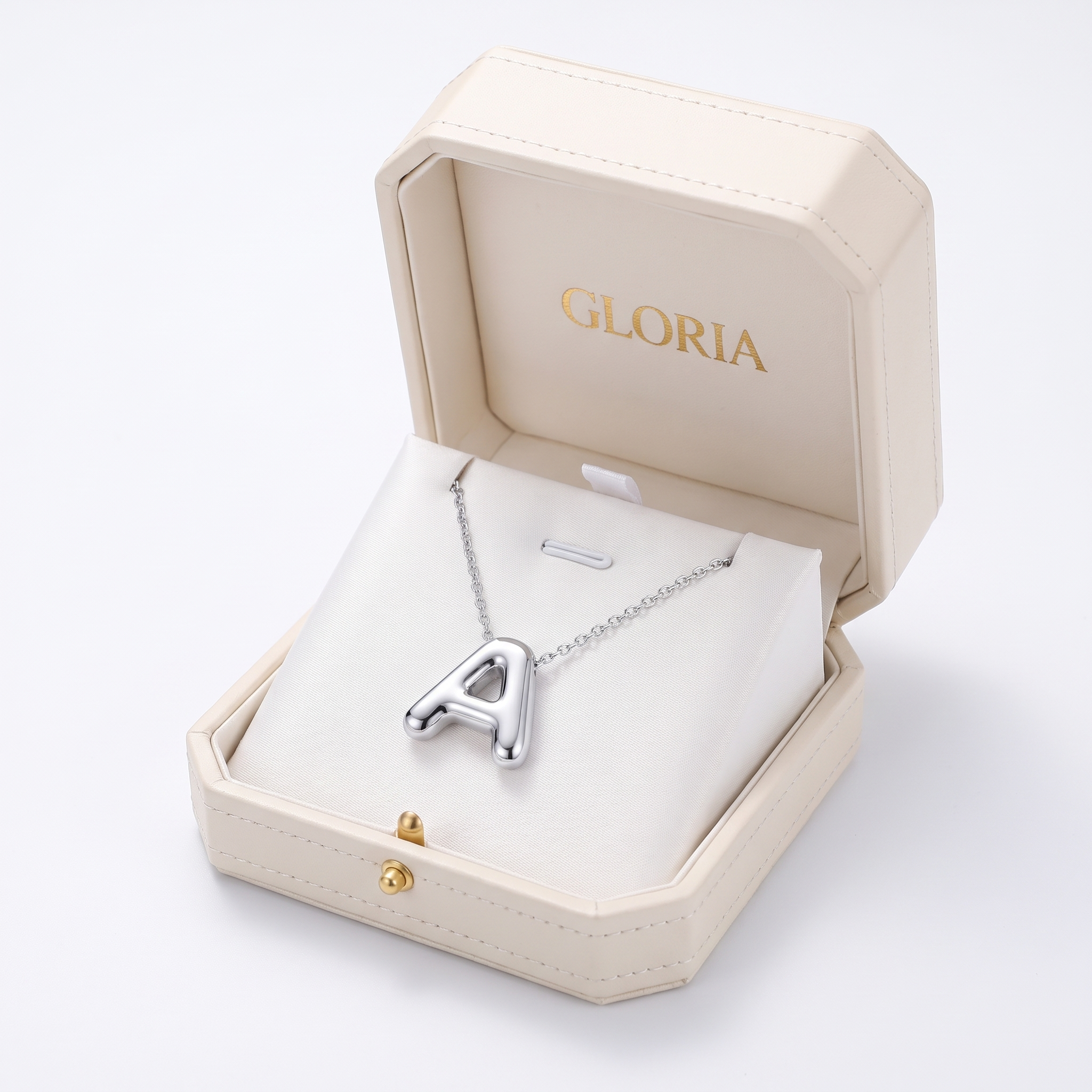 Chic Bubble Letter Necklace — sterling silver, in GLORIA gift box