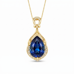 Alindra Feymorra Necklace, blue pear sapphire — Yellow gold, vertical chain