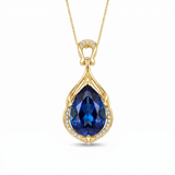 Alindra Feymorra Necklace, blue pear sapphire — Yellow gold, vertical chain