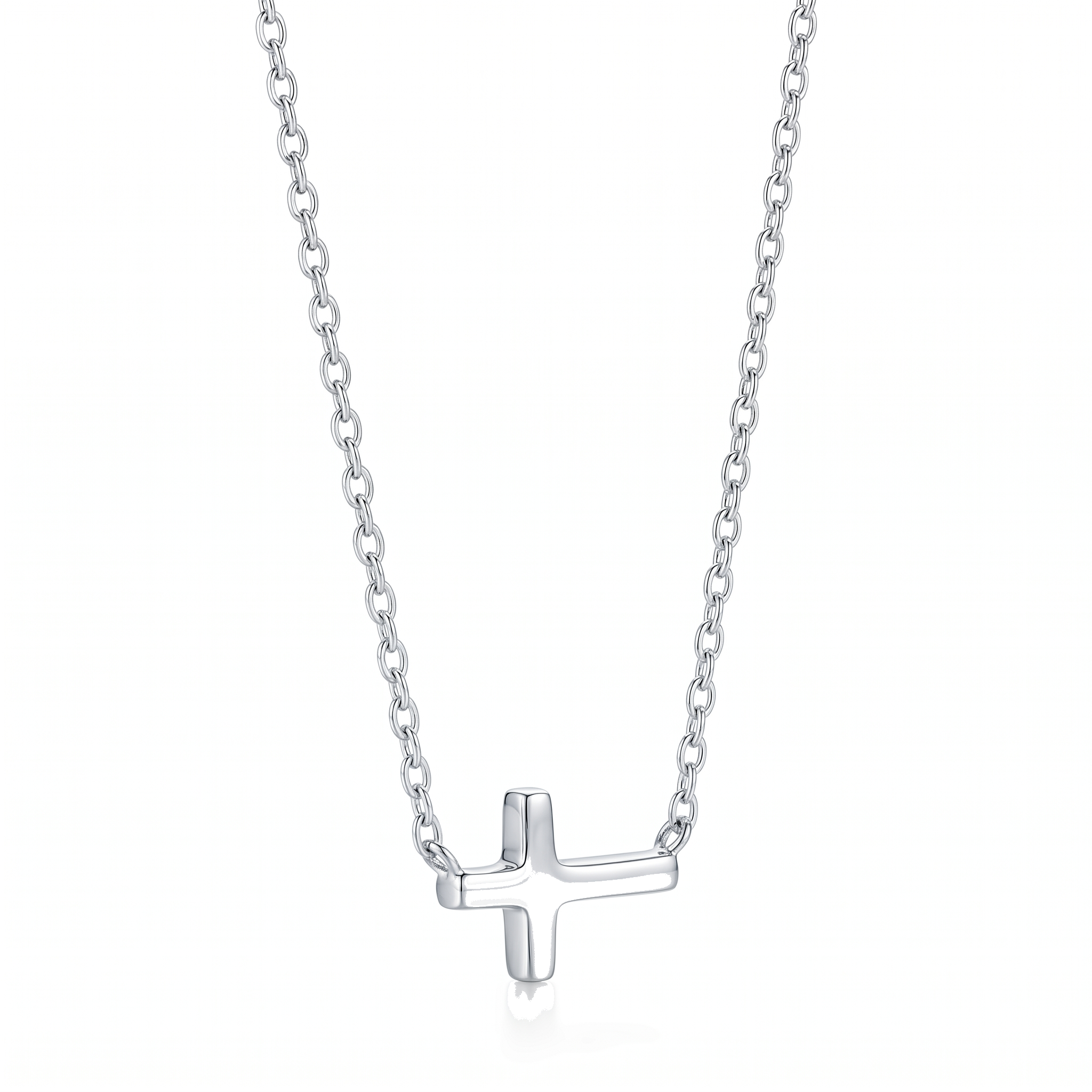 Radiant Sideways Cross Necklace — sterling silver, pendant close-up