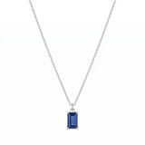 Minimalist Sapphire Pendant Necklace — Sterling silver, vertical chain