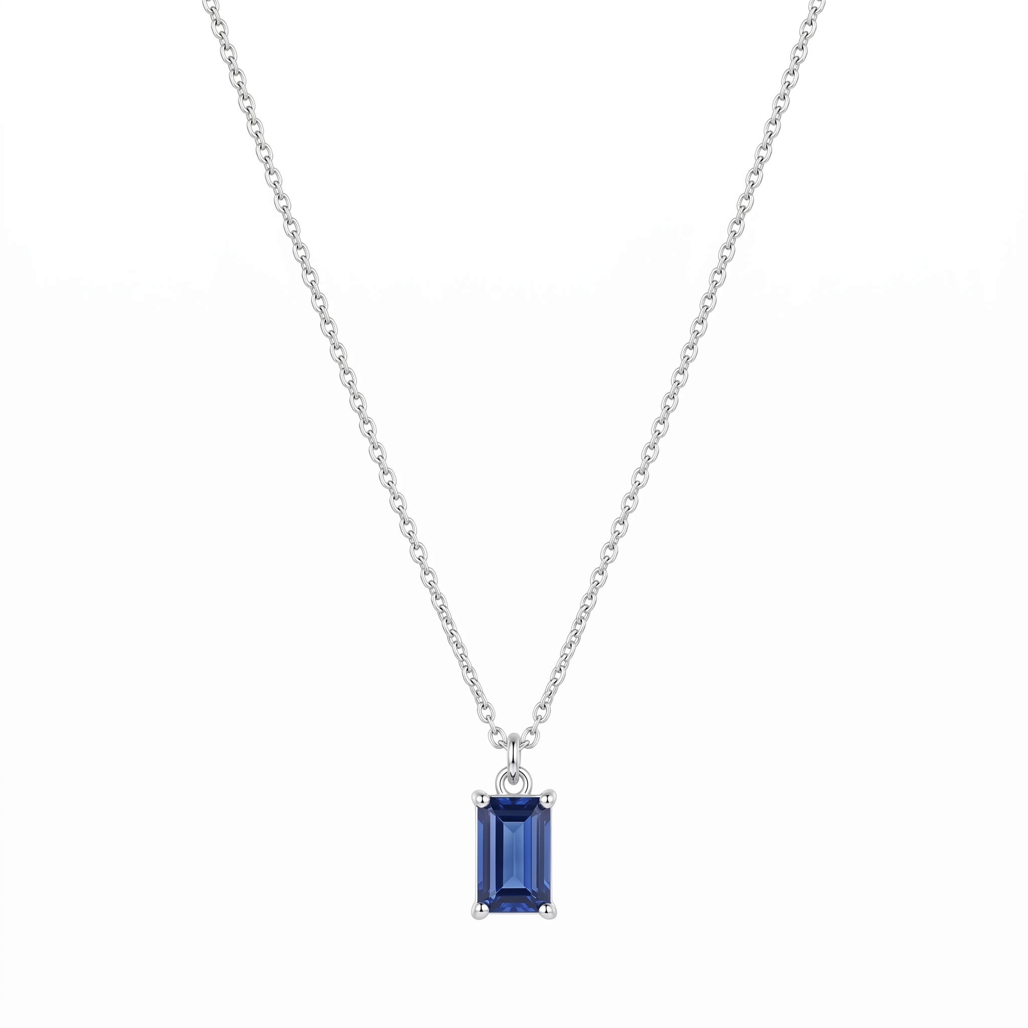 Minimalist Sapphire Pendant Necklace — Sterling silver, vertical chain