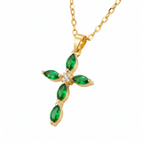 Emerald Cross Necklace — yellow gold, pendant close-up