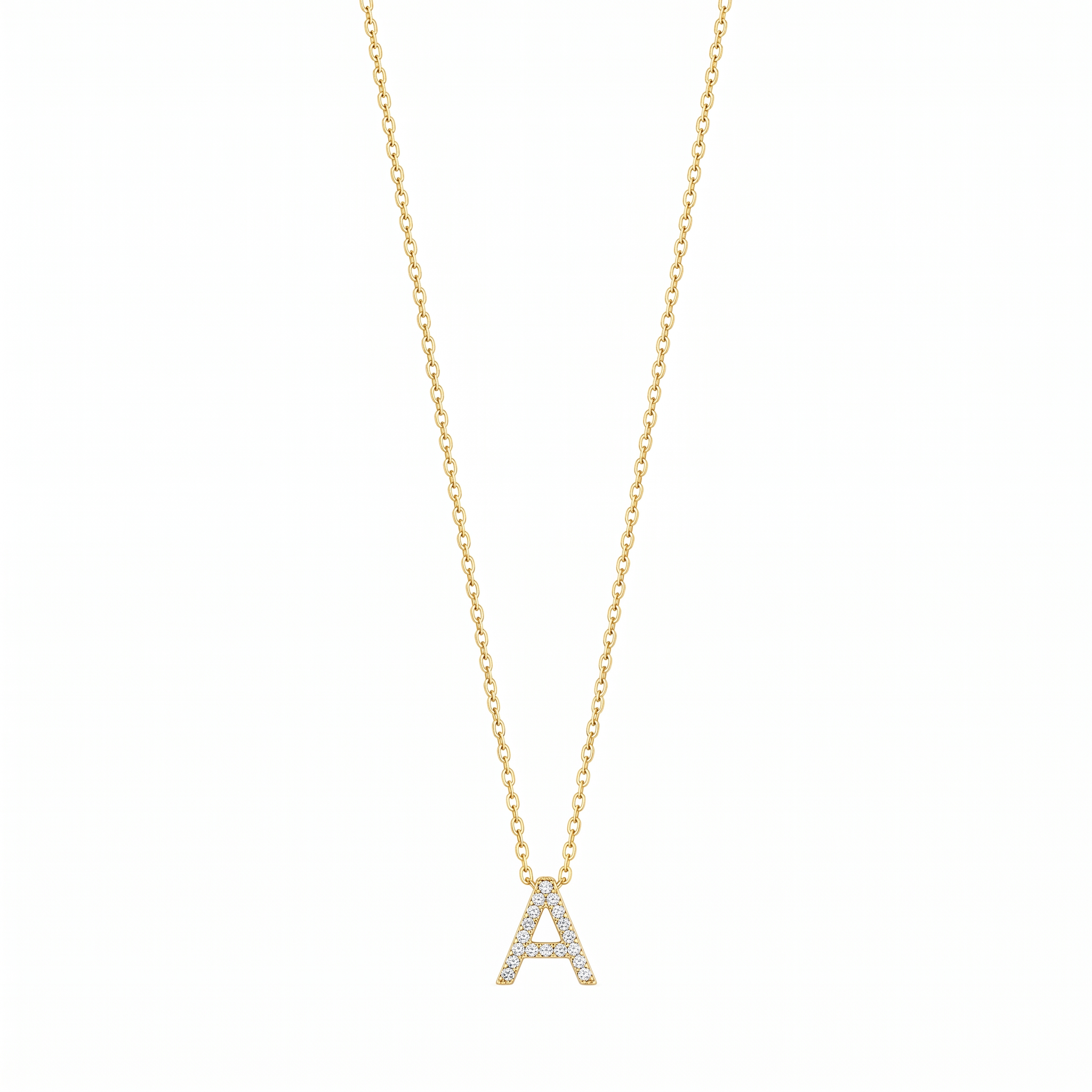 Elegant Gold Letter Initial Necklace — yellow gold, vertical chain