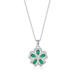 Gold Green Clover Crystal Pendant Necklace — white gold, vertical chain