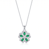 Gold Green Clover Crystal Pendant Necklace — white gold, vertical chain