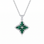Emerald Clover Pendant Necklace — white gold, vertical chain