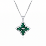 Emerald Clover Pendant Necklace — white gold, vertical chain