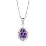 Elegant necklace with purple crystal — silver, vertical
