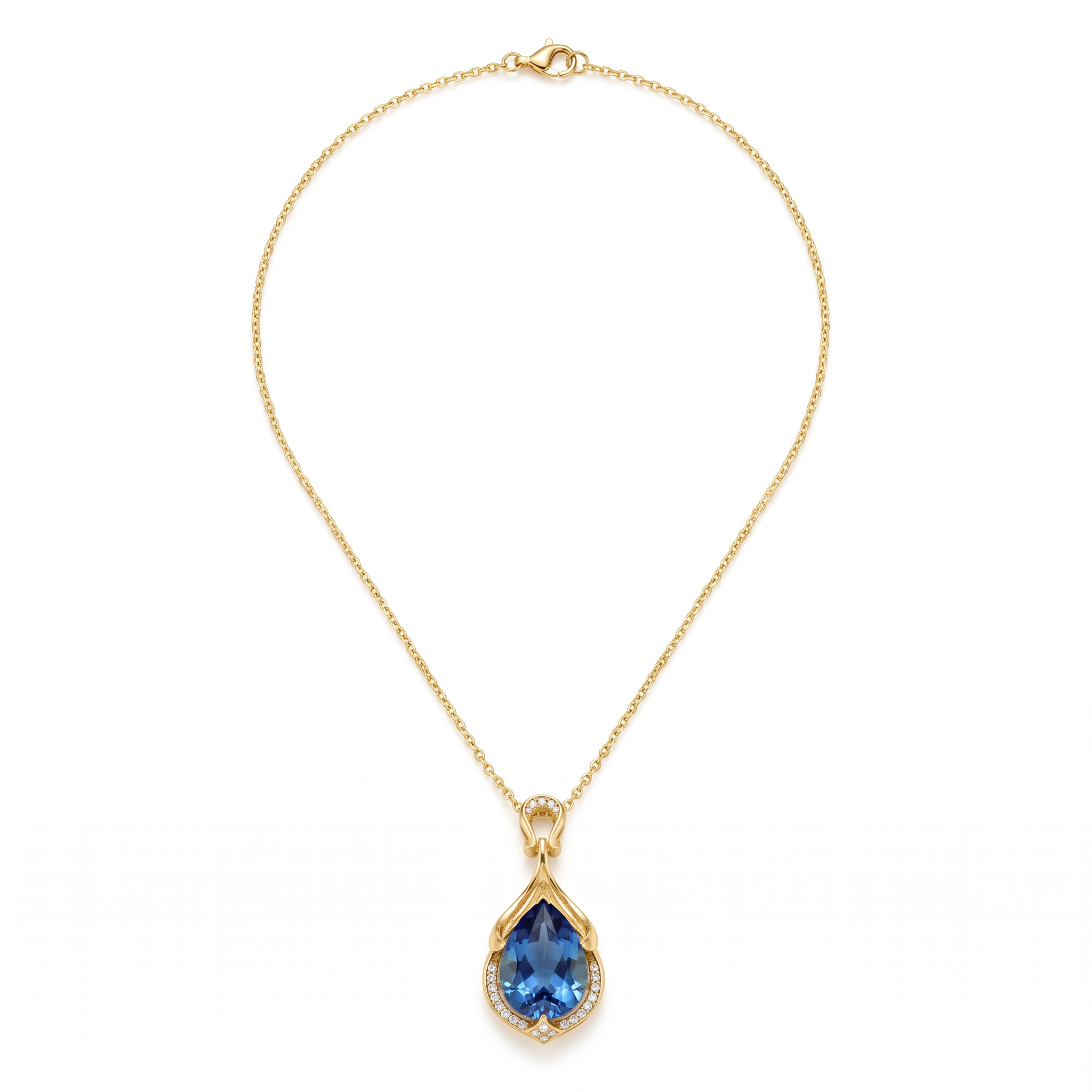 Alindra Feymorra Necklace, blue pear sapphire — Yellow gold, teardrop