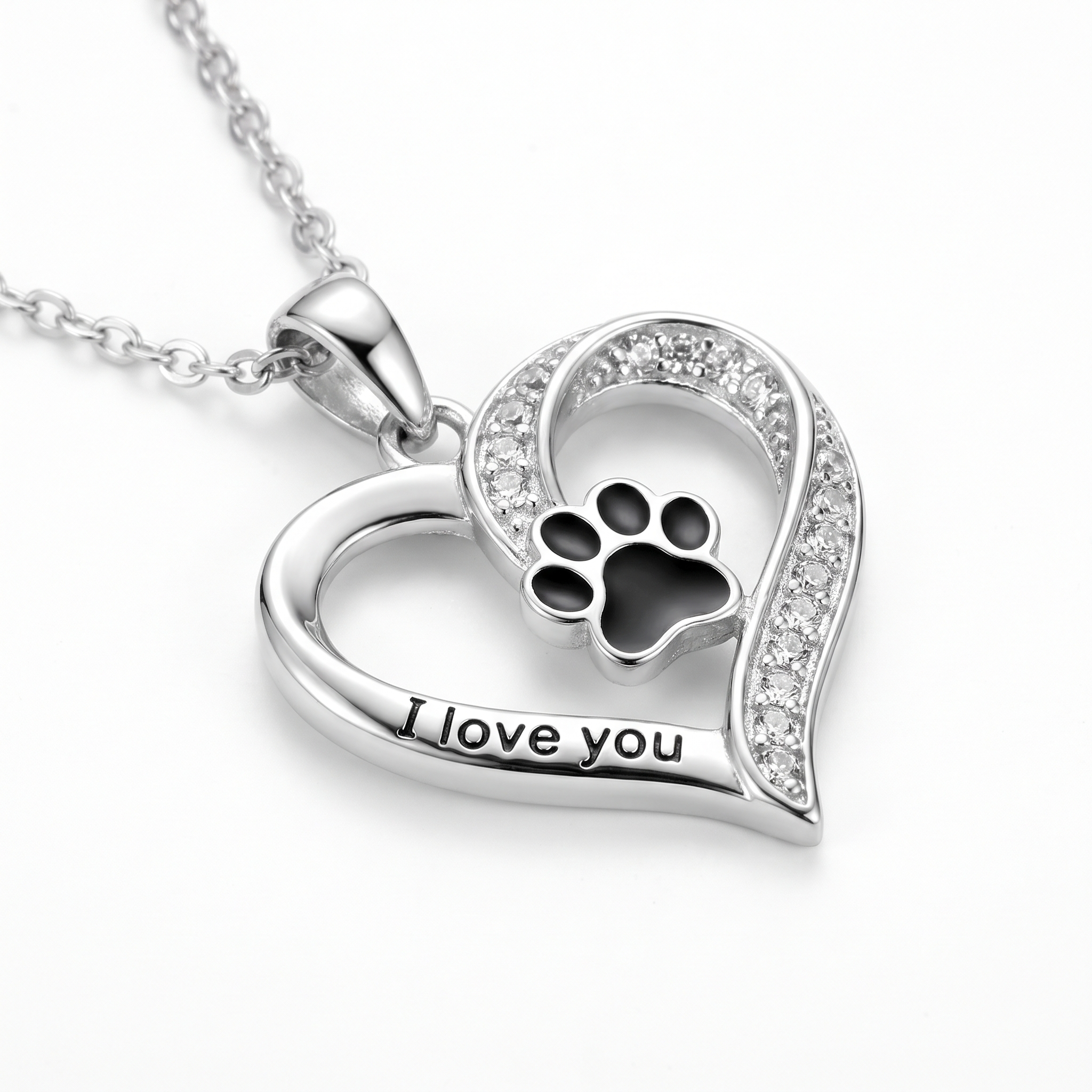 Heartfelt Paw Print Pendant Necklace — sterling silver, pendant close-up